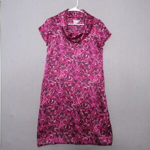 WinterSilks Dress‎ Small Pink Printed Cowl Neck Silk Shift Career Timeless